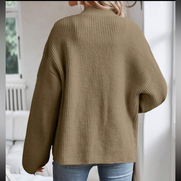 tan Belted knit sweater tie belt wrap cardigan- oversized fit - Picture 6 of 7